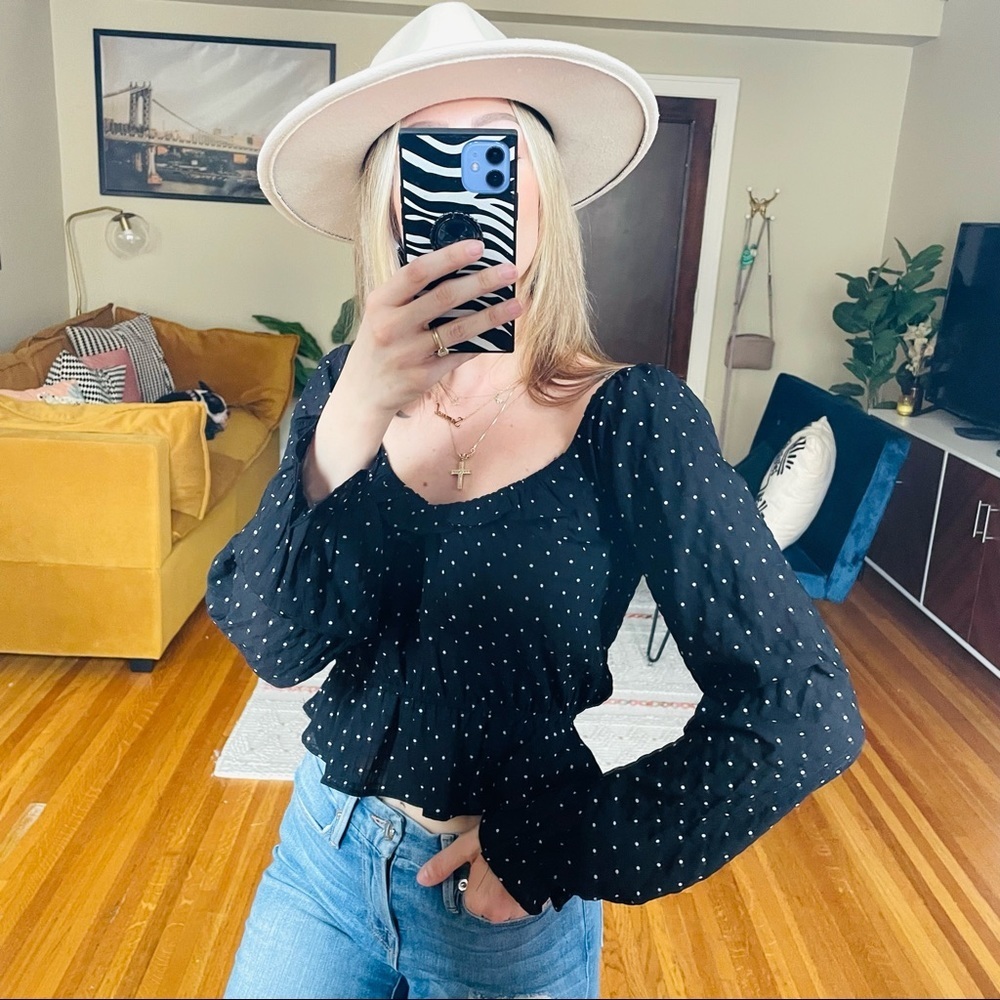Brave Soul Polka Dot Long Sleeve Ruffle Top - Picture 3 of 10